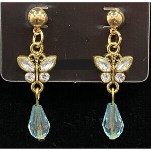 Butterfly with Clear & Light Blue Crystal Bead Earrings by Neanie-Bot